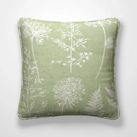 Floral Cushion Cover with Piped Edge - Green