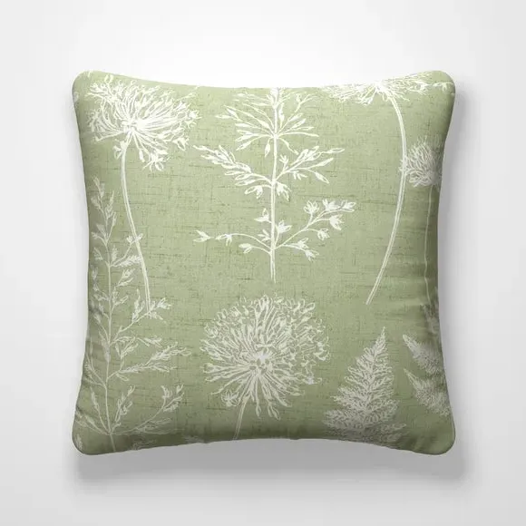 Floral Cushion Cover with Piped Edge - Green