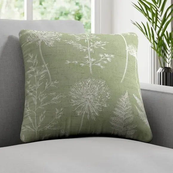 Floral Cushion Cover with Piped Edge - Green