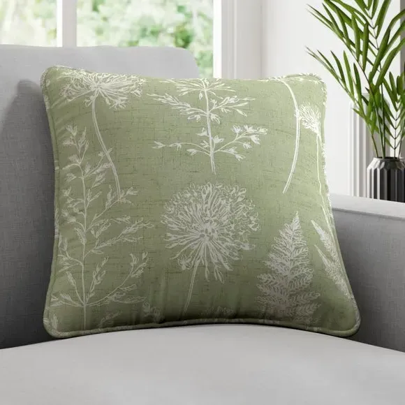 Floral Cushion Cover with Piped Edge - Green