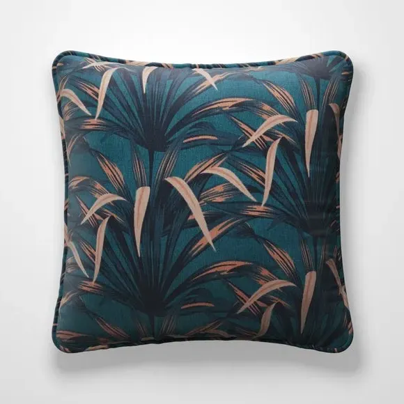 Floral Cushion Cover with Piped Edge - Lagoon