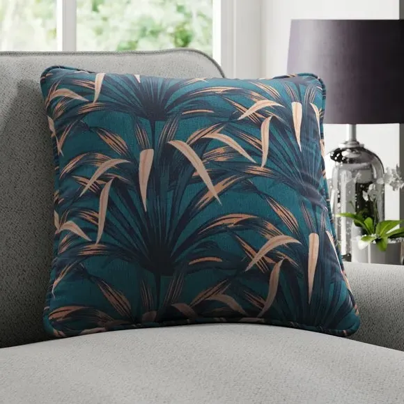 Floral Cushion Cover with Piped Edge - Lagoon