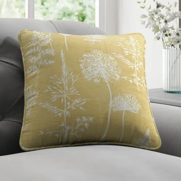 Floral Cushion Cover with Piped Edge - Mustard