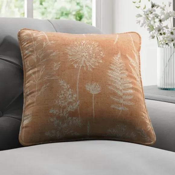 Floral Cushion Cover with Piped Edge - Orange