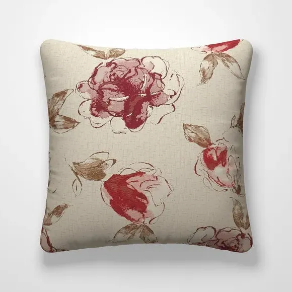 Floral Cushion Cover with Piped Edge - Red