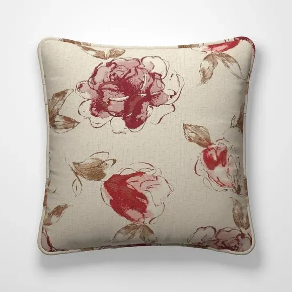 Floral Cushion Cover with Piped Edge - Red