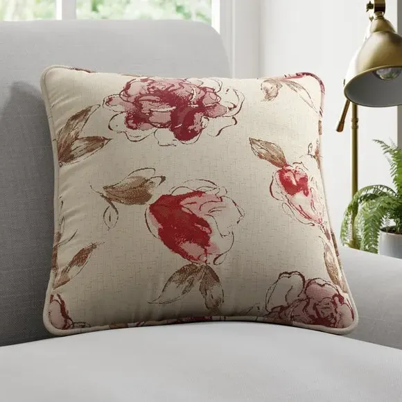 Floral Cushion Cover with Piped Edge - Red