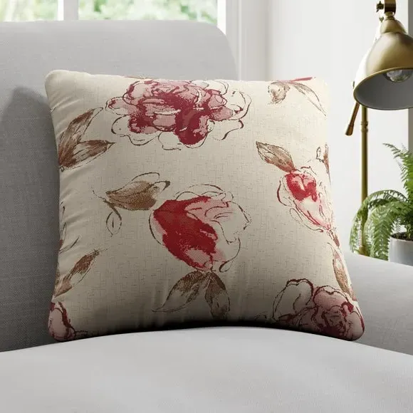 Floral Cushion Cover with Piped Edge - Red image