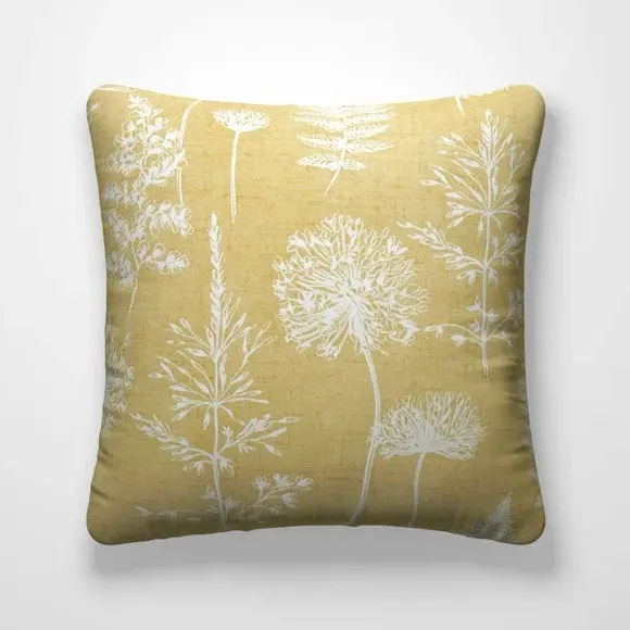Floral Cushion Cover with Piped Edge - Yellow