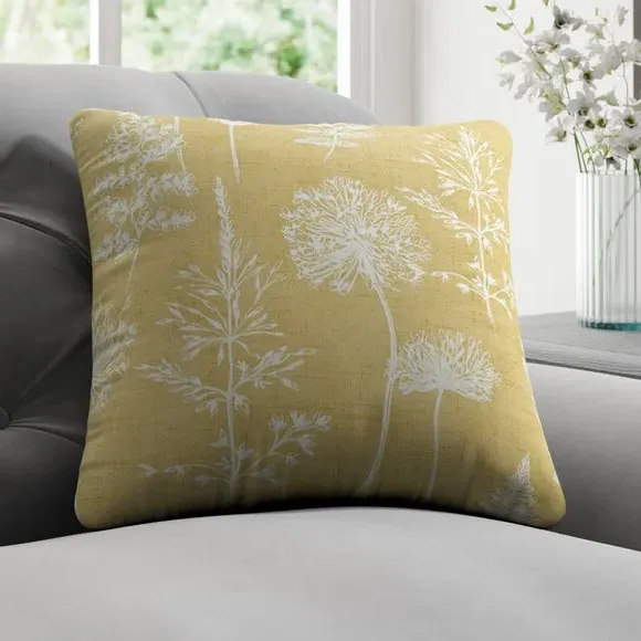 Floral Cushion Cover with Piped Edge - Yellow
