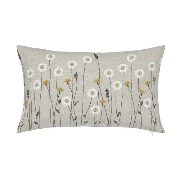 Floral Cushion with Embroidery - Grey