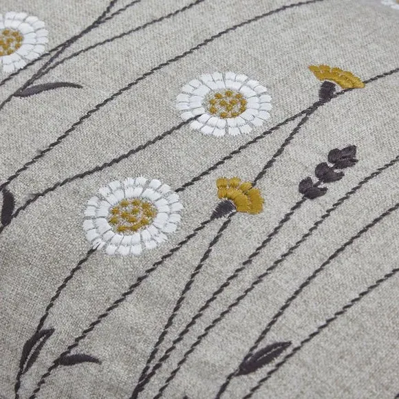 Floral Cushion with Embroidery - Grey