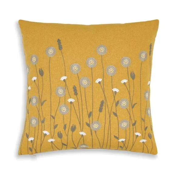 Floral Cushion with Embroidery - Ochre image