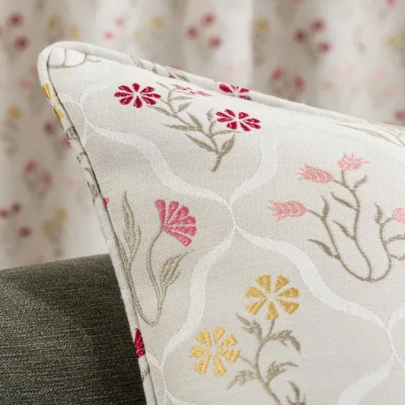 Floral Cushion with Piped Edging - Pink, Jacquard