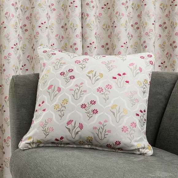 Floral Cushion with Piped Edging - Pink, Jacquard image