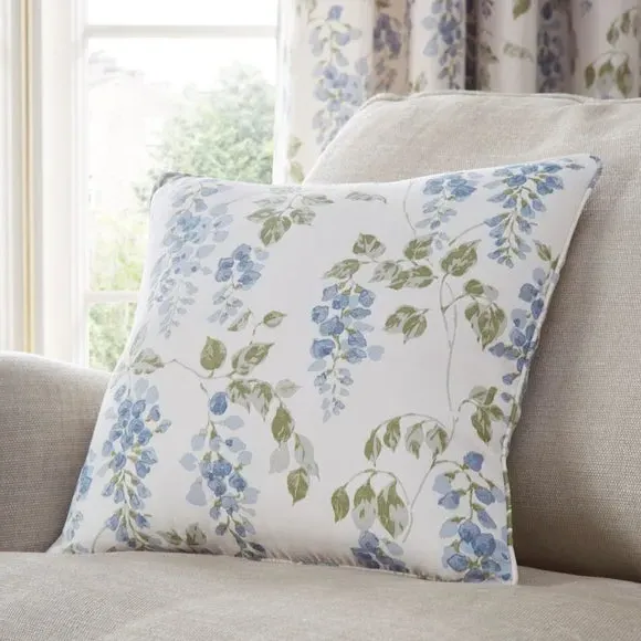 Floral Cushion with Removable Cover - Blue, Cotton image
