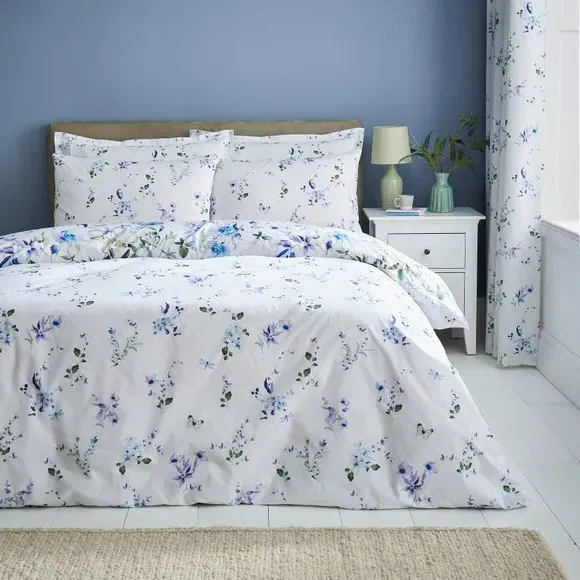 Floral Duvet Cover Set - Blue, Polycotton