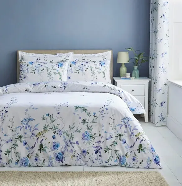 Floral Duvet Cover Set - Blue, Polycotton image