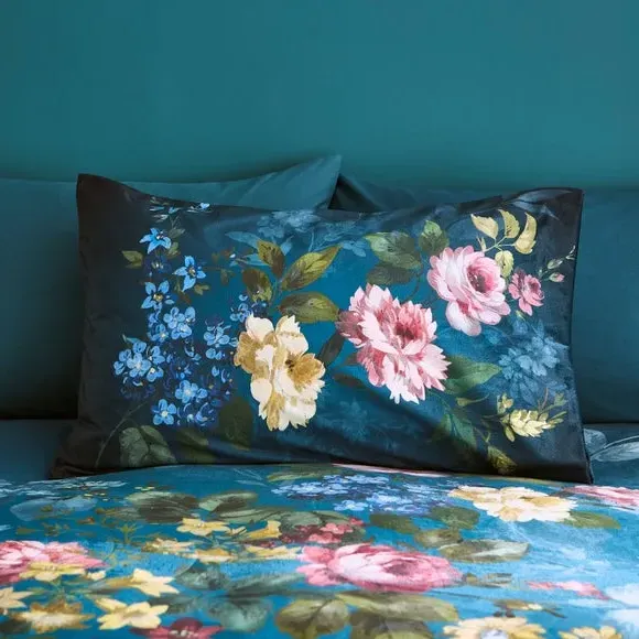Floral Duvet Cover Set - Blue, Velvet