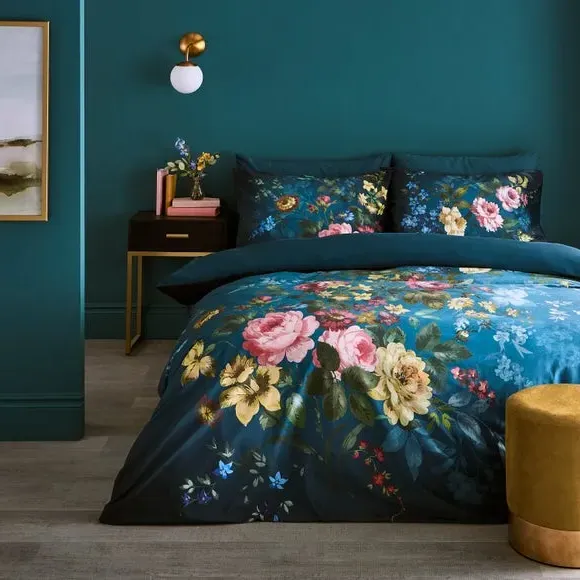 Floral Duvet Cover Set - Blue, Velvet