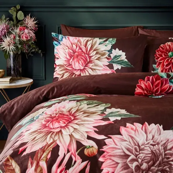 Floral Duvet Cover Set - Brown, Velvet