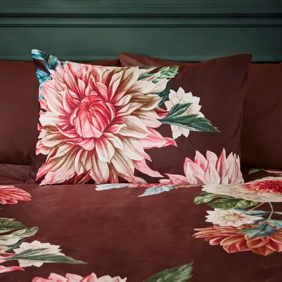 Floral Duvet Cover Set - Brown, Velvet