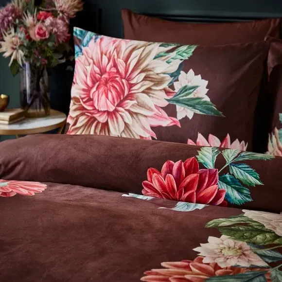 Floral Duvet Cover Set - Brown, Velvet