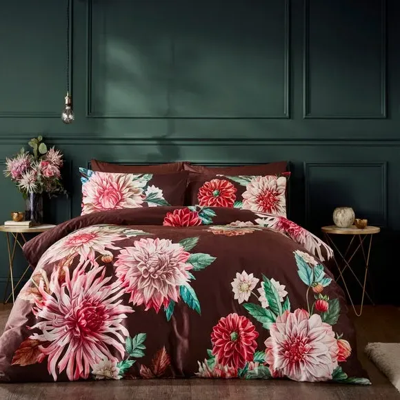 Floral Duvet Cover Set - Brown, Velvet
