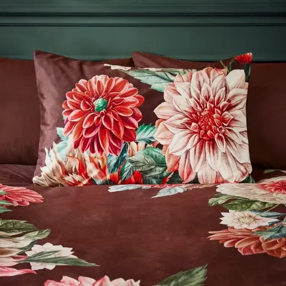 Floral Duvet Cover Set - Brown, Velvet