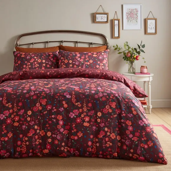 Floral Duvet Cover Set - Burgundy, Polycotton