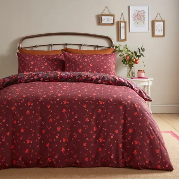 Floral Duvet Cover Set - Burgundy, Polycotton