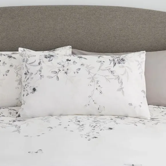 Floral Duvet Cover Set - Grey, Polycotton
