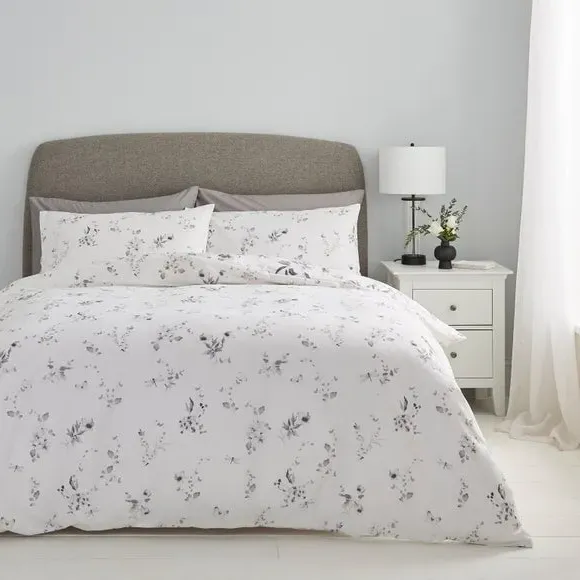 Floral Duvet Cover Set - Grey, Polycotton