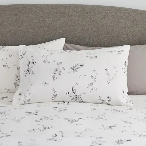 Floral Duvet Cover Set - Grey, Polycotton