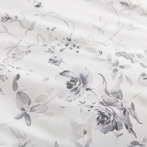 Floral Duvet Cover Set - Grey, Polycotton