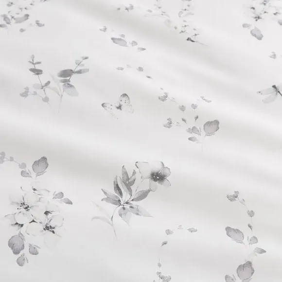 Floral Duvet Cover Set - Grey, Polycotton