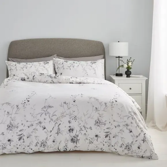Floral Duvet Cover Set - Grey, Polycotton