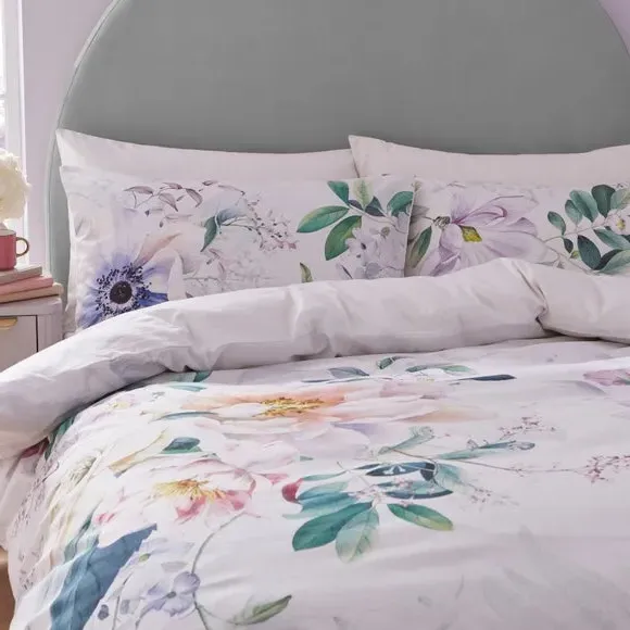 Floral Duvet Cover Set - Off-White, Cotton Sateen