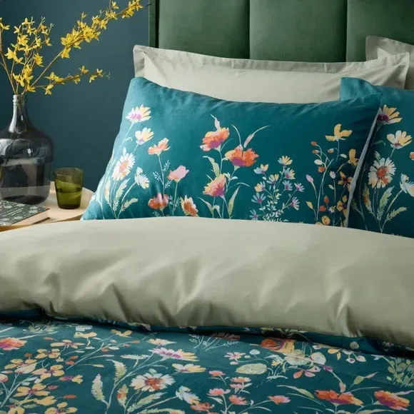Floral Duvet Cover Set - Peacock, Velour