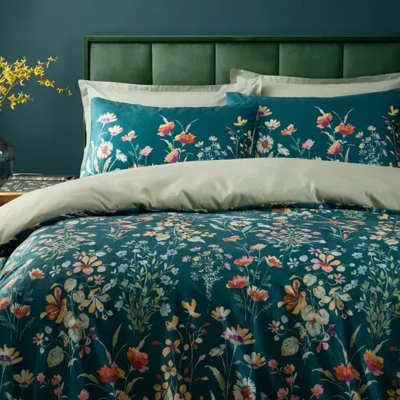 Floral Duvet Cover Set - Peacock, Velour