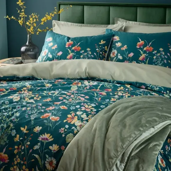Floral Duvet Cover Set - Peacock, Velour