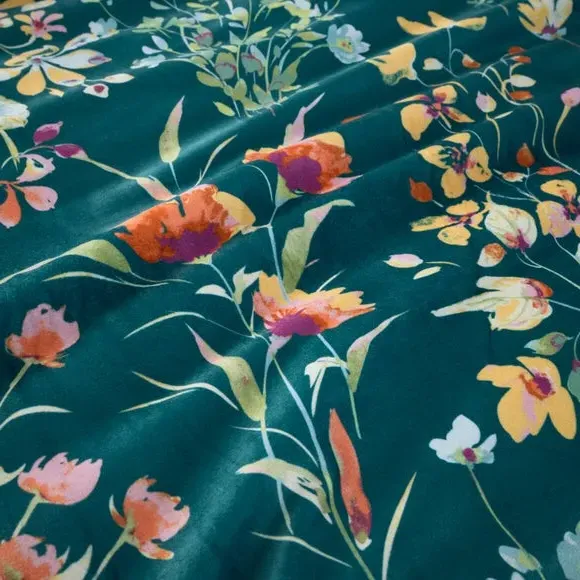 Floral Duvet Cover Set - Peacock, Velour