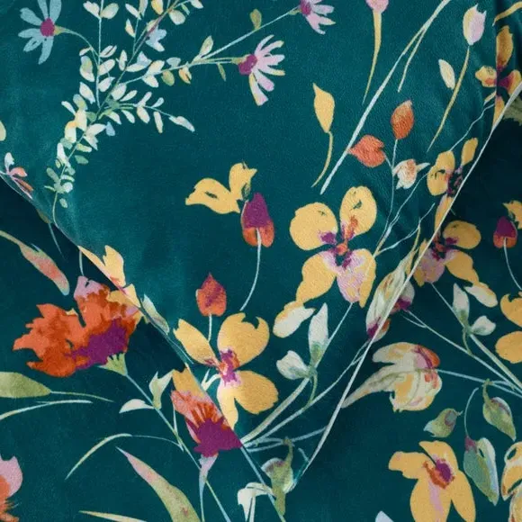 Floral Duvet Cover Set - Peacock, Velour