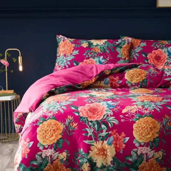Floral Duvet Cover Set - Pink, Velour