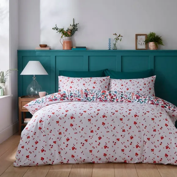 Floral Duvet Cover Set - Red, Polycotton
