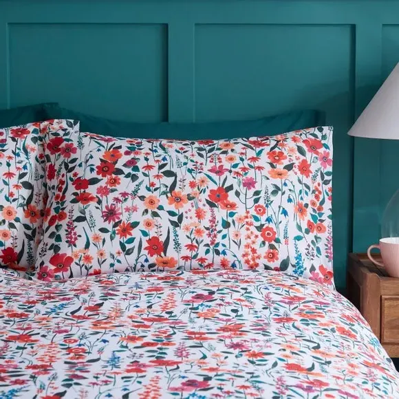 Floral Duvet Cover Set - Red, Polycotton