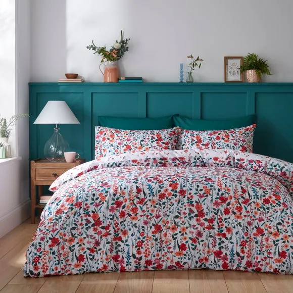 Floral Duvet Cover Set - Red, Polycotton