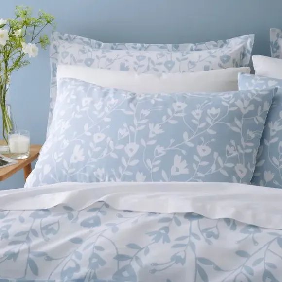 Floral Duvet Cover Set Reversible - Blue, Cotton