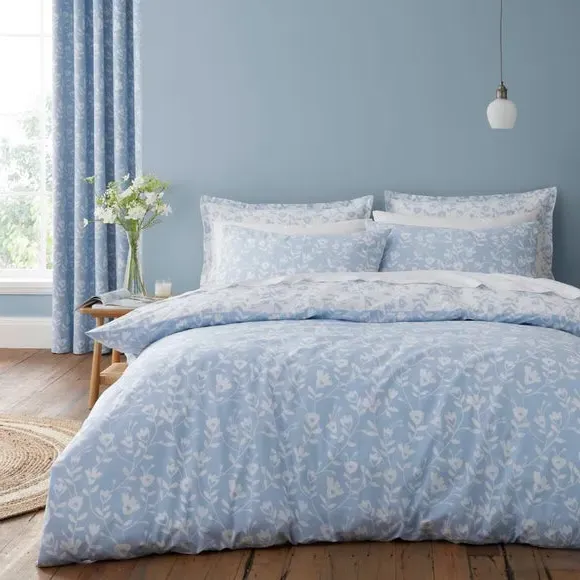 Floral Duvet Cover Set Reversible - Blue, Cotton