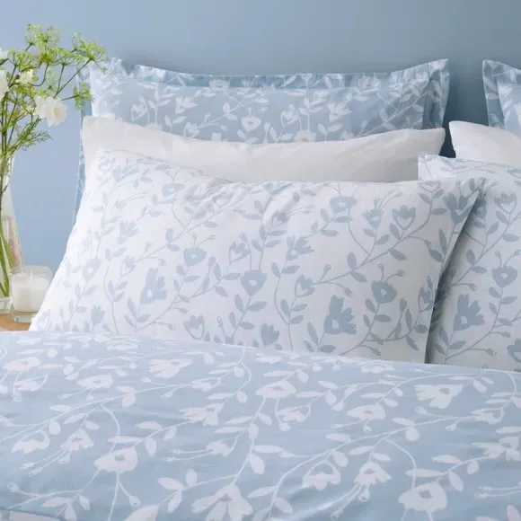 Floral Duvet Cover Set Reversible - Blue, Cotton